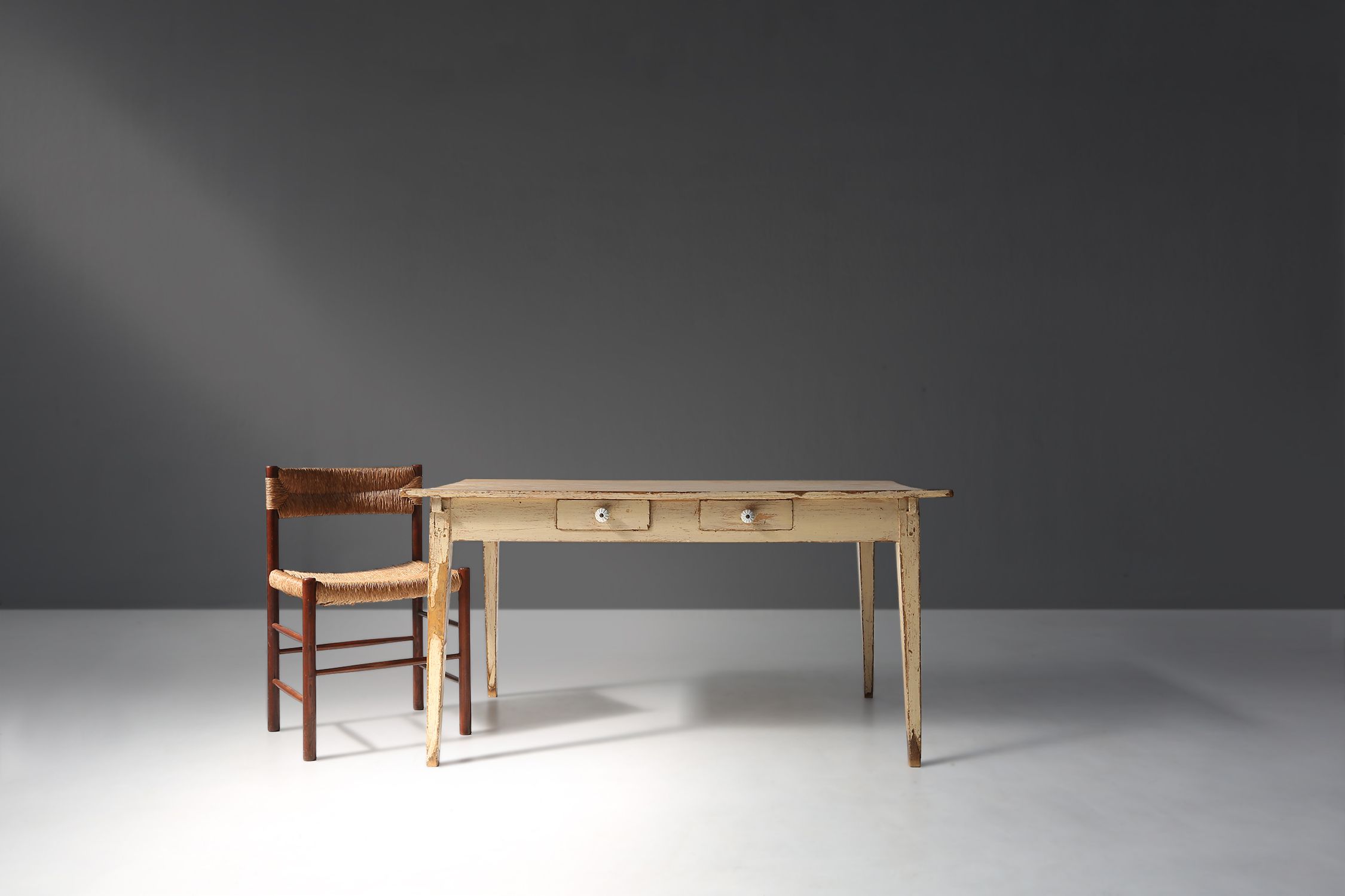 Painted Wooden Farm Table with Tapered Legs, France 1800sthumbnail